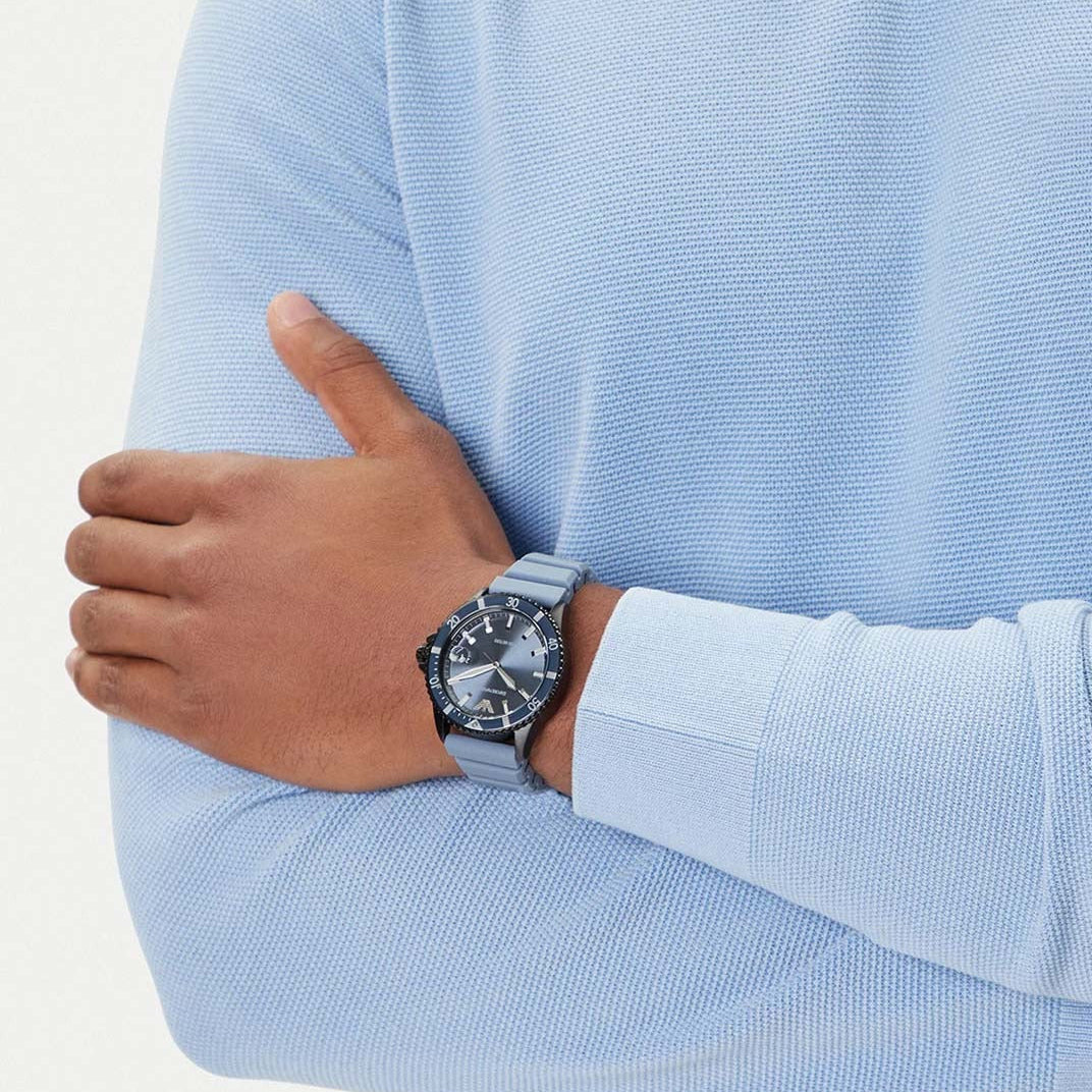 Emporio Armani Sea Explorer Divers Blue Dial Blue Silicone Strap Watch for Men - AR11685