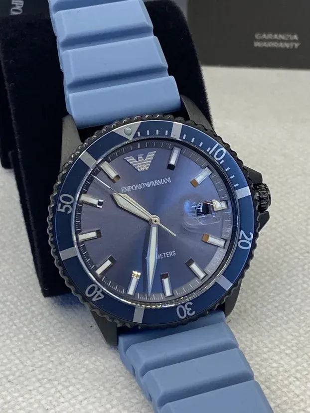 Emporio Armani Sea Explorer Divers Blue Dial Blue Silicone Strap Watch for Men - AR11685