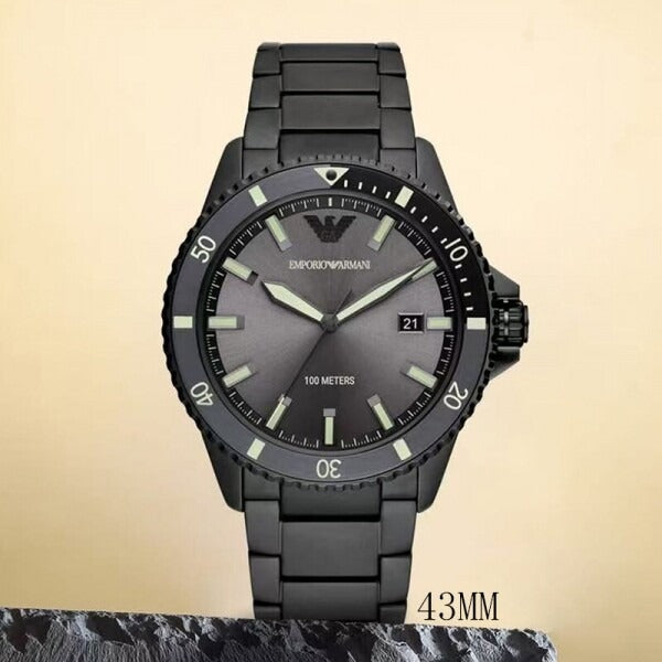 Emporio Armani World Explorer Black Dial Black Steel Strap Watch for Men - AR11398