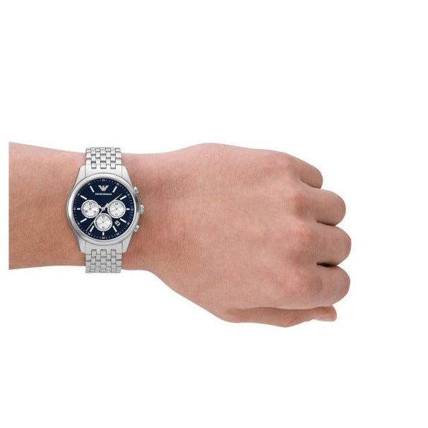 Emporio Armani Antonio Chronograph Blue Dial Silver Steel Strap Watch for Men - AR11582