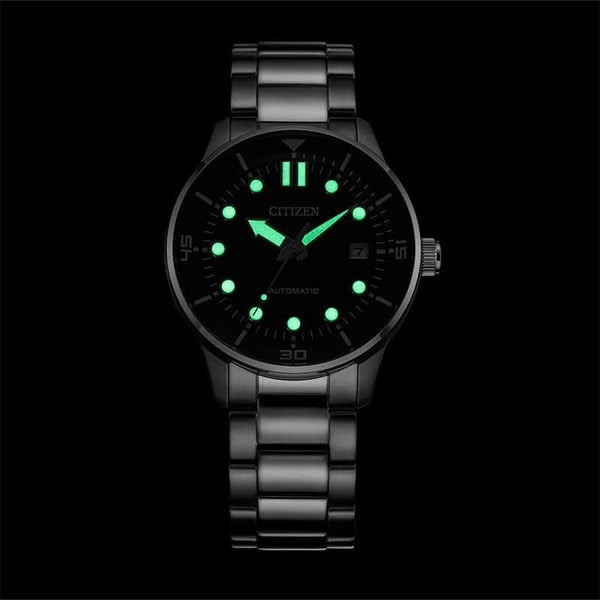 Citizen Mechanical Automatic Black Dial Silver Steel Strap Watch for Men - NJ0191-83E