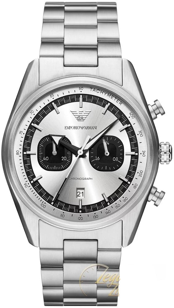 Emporio Armani Racer Chronograph Silver Dial Silver Steel Strap Watch for Men - AR11636