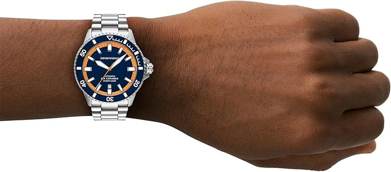 Emporio Armani Sea Explorer Blue Dial Silver Steel Strap Watch for Men - AR60090