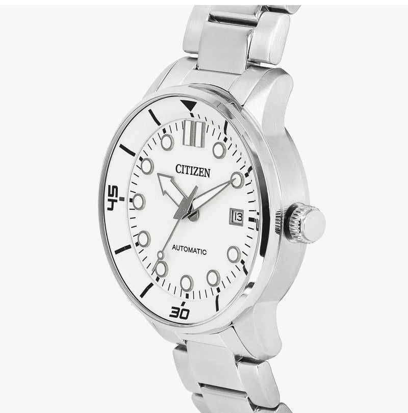 Citizen Mechanical Automatic White Dial Silver Steel Strap Watch for Men - NJ0191-83A