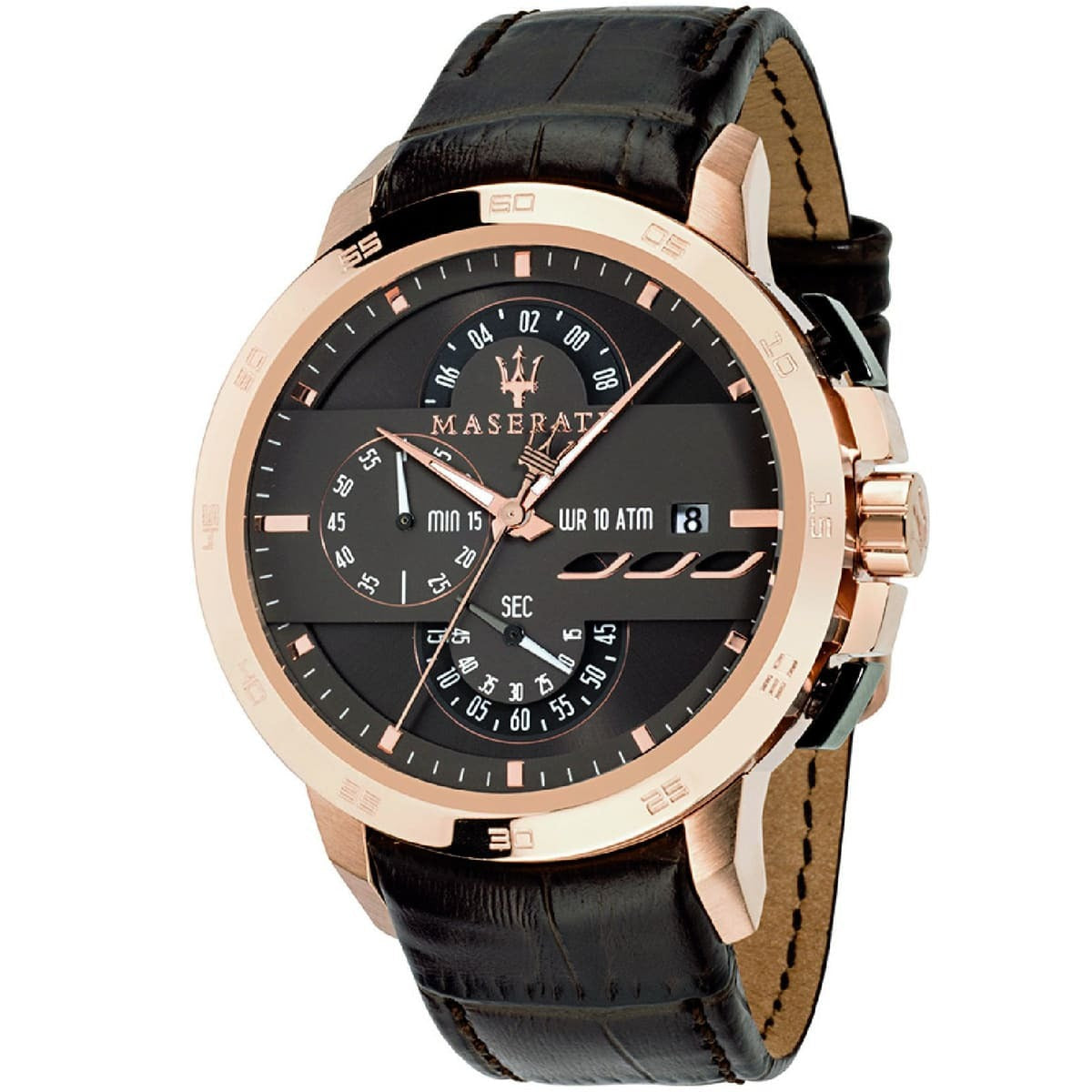Maserati Ingegno Chronograph Brown Dial Brown Leather Strap Watch for Men - R88771639001