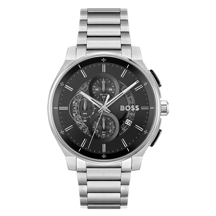Hugo Boss Peak Chronograph Black Dial Silver Steel Strap Watch for Men - 1514191