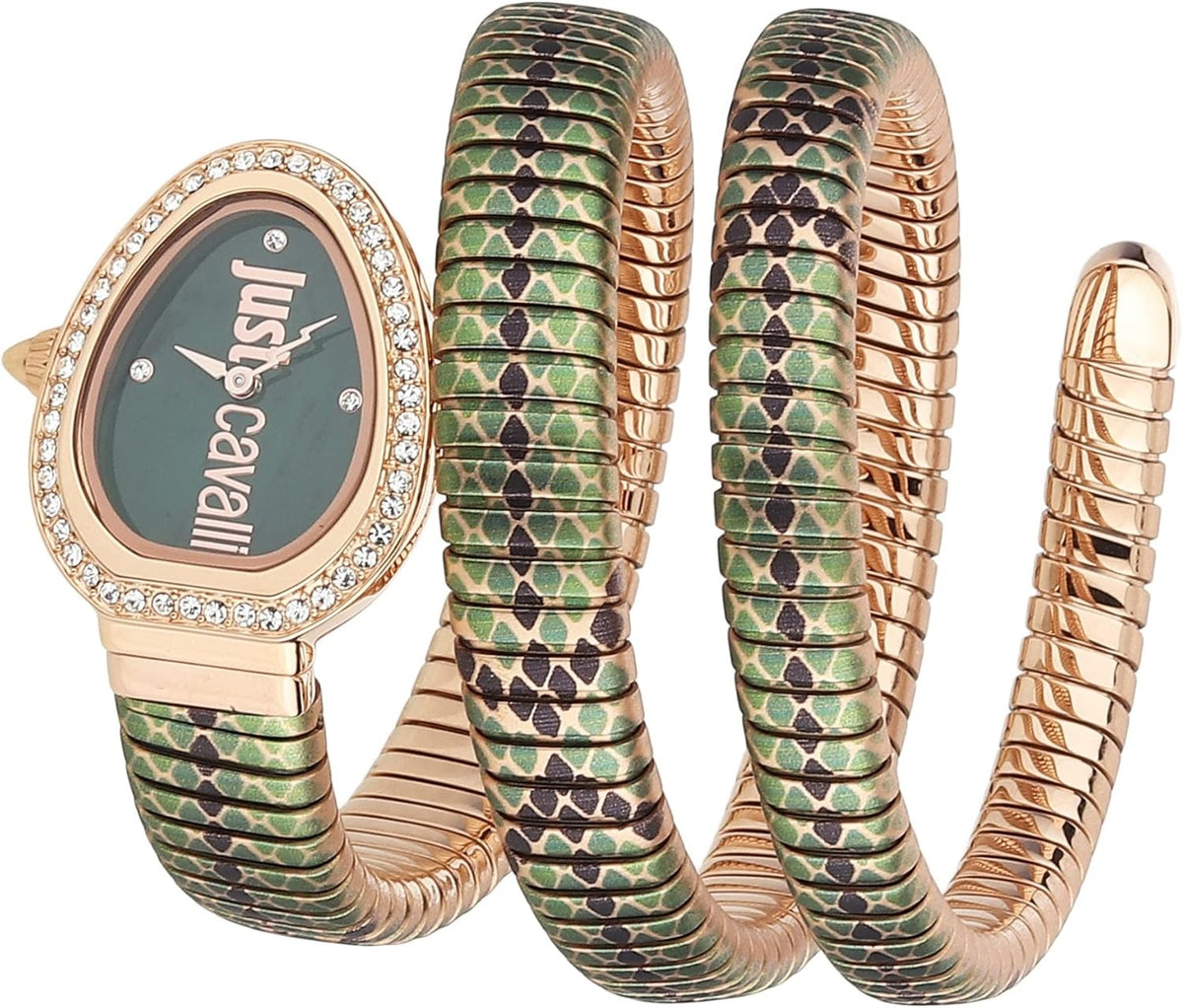 Just Cavalli Glam Snake Green Dial Multicolor Steel Strap Watch for Women - JC1L163M0265