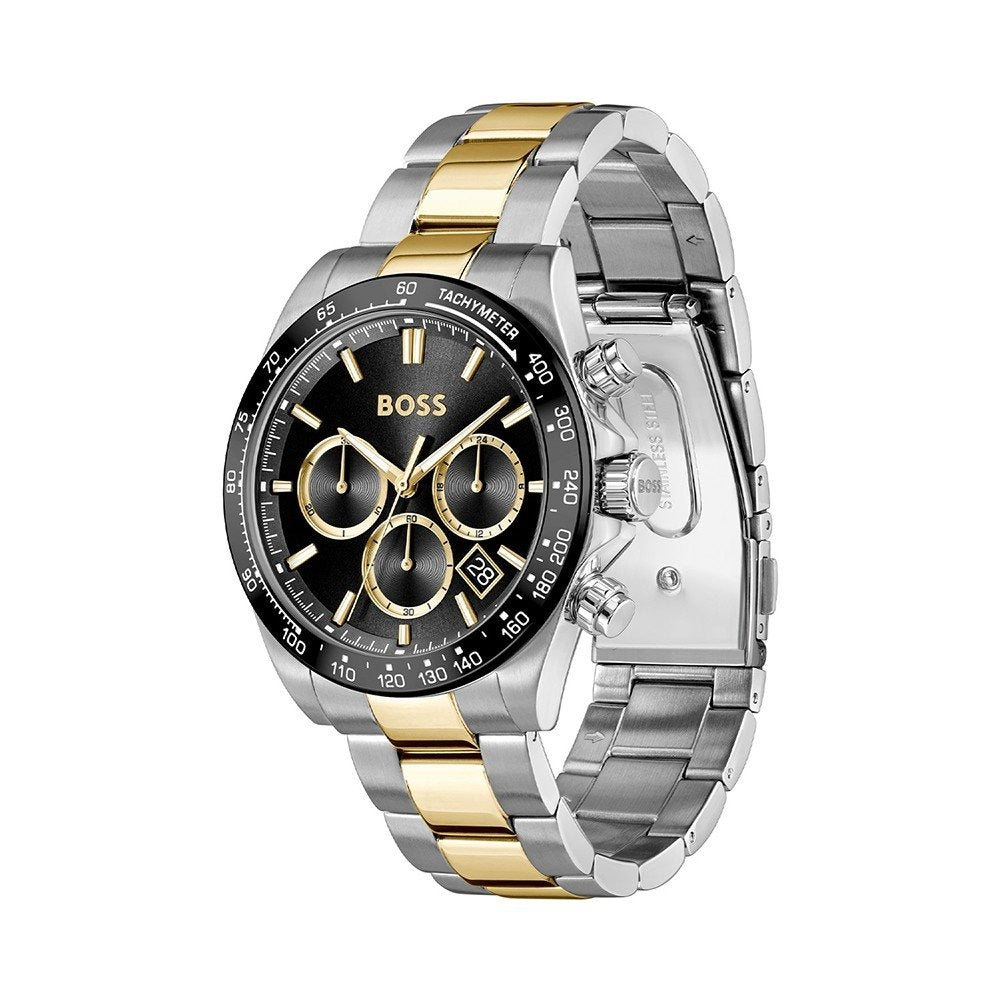 Hugo Boss Hero 2.0 Chronograph Black Dial Two Tone Steel Strap Watch for Men - 1514269