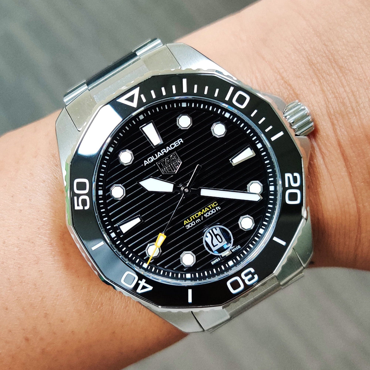  Shop Authentic Tag Heuer Aquaracer Professional 300 Automatic Black Dial Silver Steel Strap Watch for Men - WBP201A.BA0632 - Luxxuri