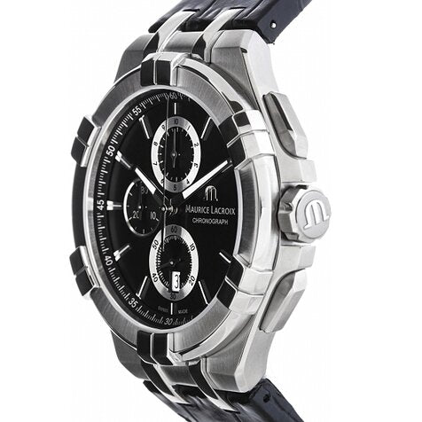  Shop Authentic Maurice Lacroix Aikon Chronograph Black Dial Black Leather Strap Watch for Men - AI1018-SS001-330-1 - Luxxuri