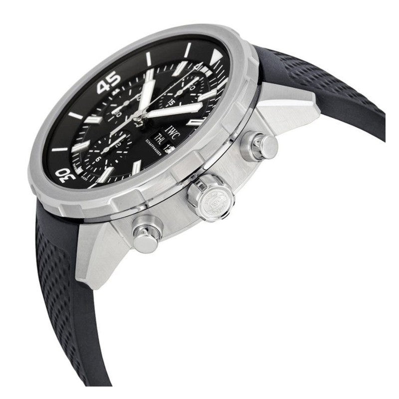  Shop Authentic IWC Aquatimer Chronograph Black Dial Black Leather Strap Watch for Men - IW376803 - Luxxuri