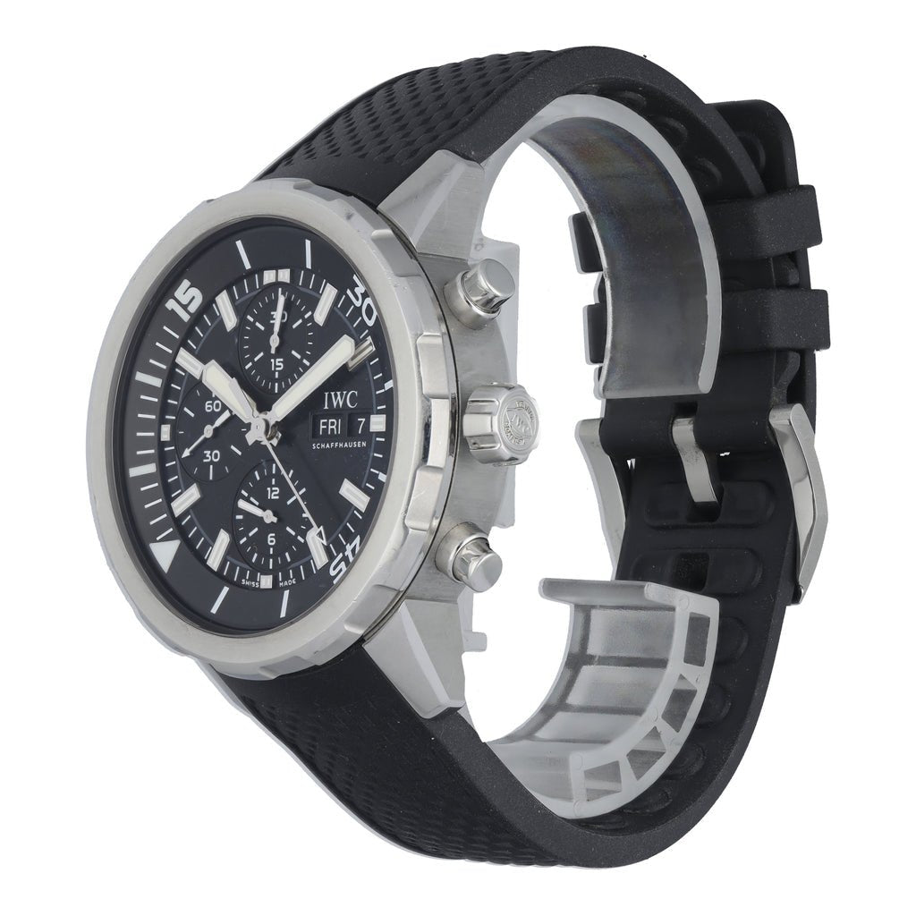  Shop Authentic IWC Aquatimer Chronograph Black Dial Black Leather Strap Watch for Men - IW376803 - Luxxuri