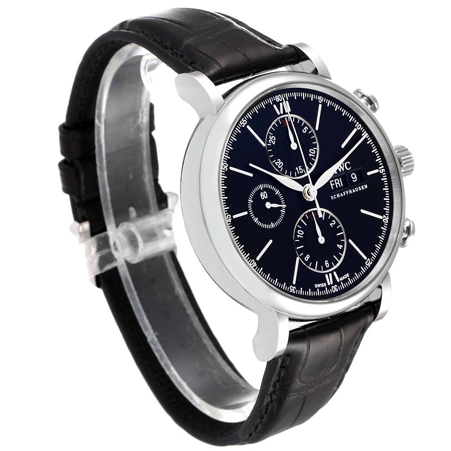  Shop Authentic IWC Portofino Chronograph Black Dial Black Leather Strap Watch for Men - IW391008 - Luxxuri