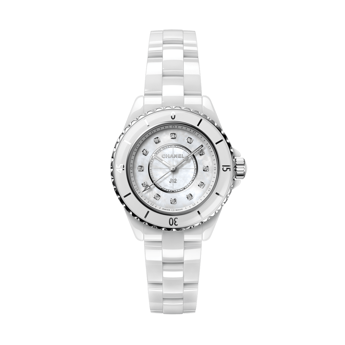  Shop Authentic Chanel J12 Diamonds Ceramic White Dial White Steel Strap Watch for Women - J12 H1628 - Luxxuri