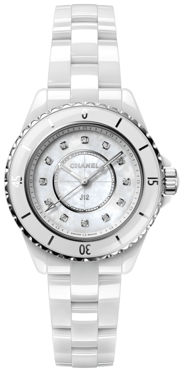  Shop Authentic Chanel J12 Diamonds Mother of Pearl White Dial White Steel Strap Watch for Women - J12 H5704 - Luxxuri