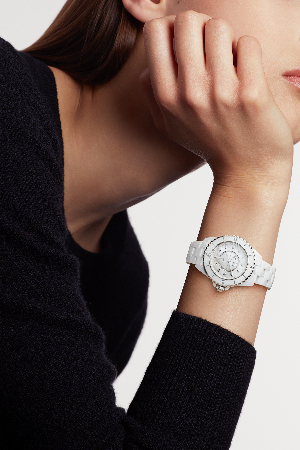  Shop Authentic Chanel J12 Diamonds Mother of Pearl White Dial White Steel Strap Watch for Women - J12 H5704 - Luxxuri