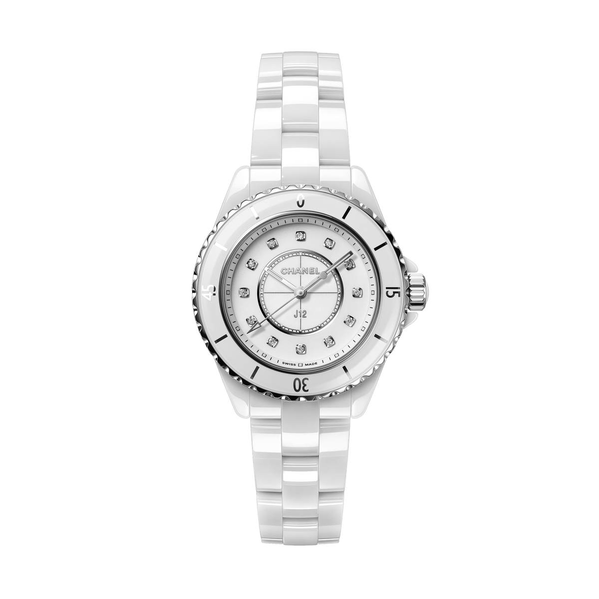  Shop Authentic Chanel J12 Quartz Diamonds White Dial White Steel Strap Watch for Women - J12 H5703 - Luxxuri