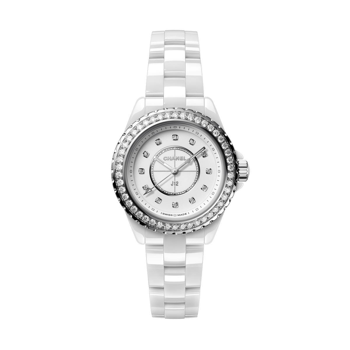 Shop Authentic Chanel J12 Quartz Diamonds White Dial White Steel Strap Watch for Women - J12 H6418 - Luxxuri