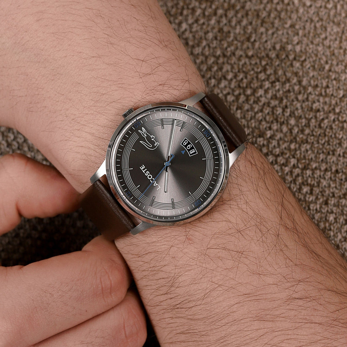 Lacoste Madrid Grey Dial Brown Leather Strap Watch for Men - 2011033