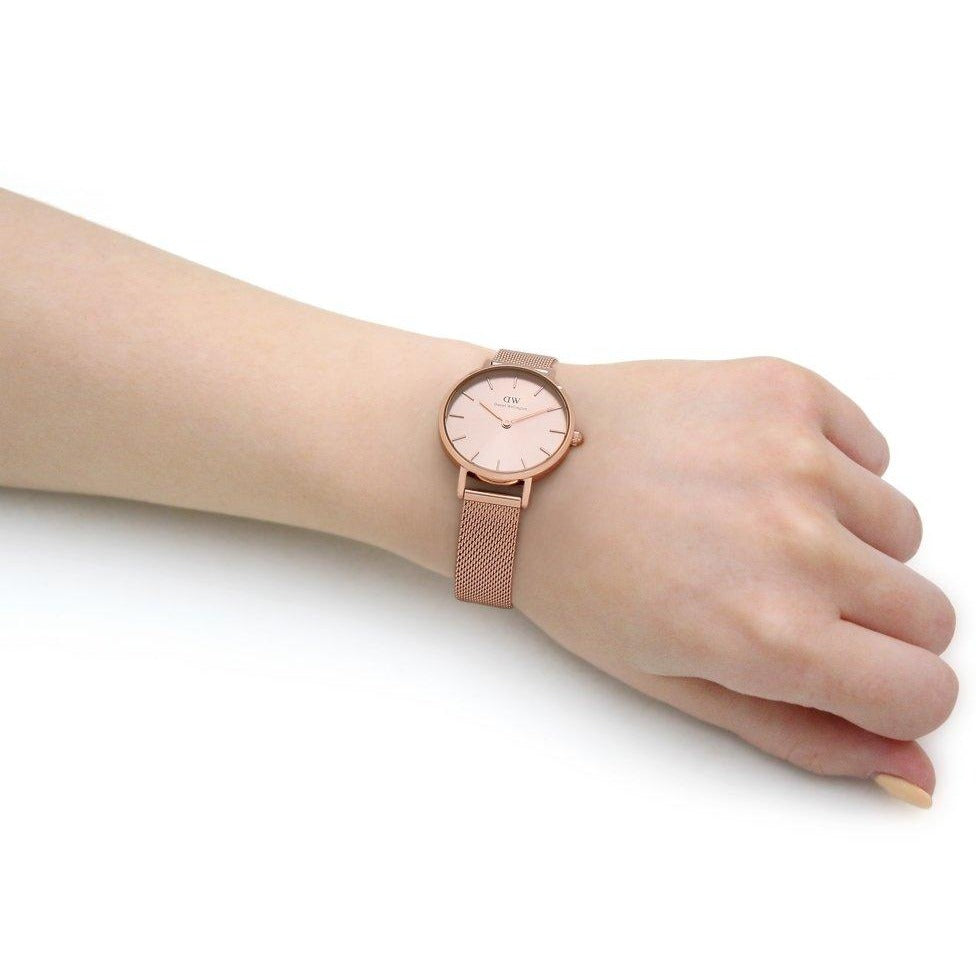  Shop Authentic Daniel Wellington Petite Rose Gold Dial Rose Gold Mesh Bracelet Watch For Women - DW00100470 - Luxxuri