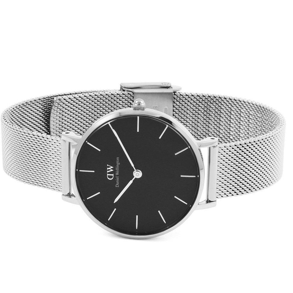  Shop Authentic Daniel Wellington Classic Petite Sterling Black Dial Silver Mesh Bracelet Watch For Women - DW00100162 - Luxxuri