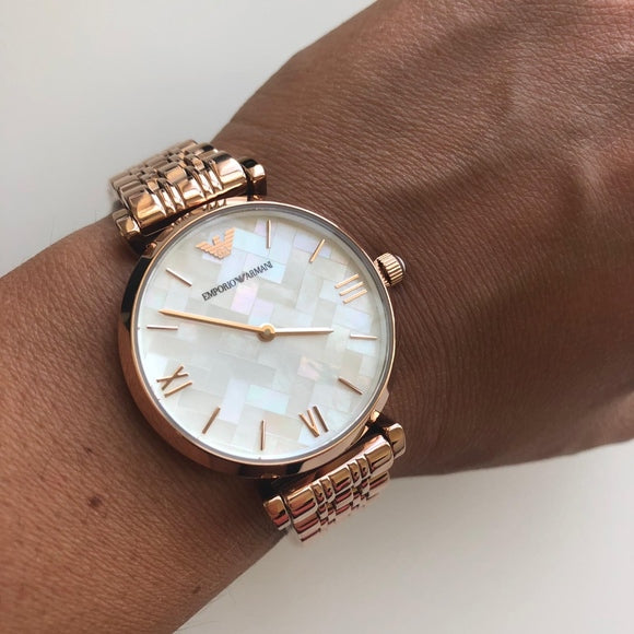  Shop Authentic Emporio Armani Mother of Pearl Dial Rose Gold Steel Strap Watch For Women - AR11110 - Luxxuri