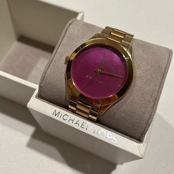 Michael Kors Runway Pink Dial Rose Gold Steel Strap Watch for Women - MK3550