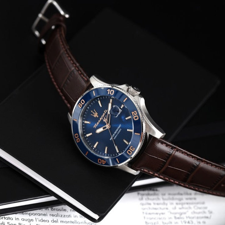  Shop Authentic Maserati Competizione Analog Blue Dial Brown Leather Strap Watch for Men - R8851100004 - Luxxuri