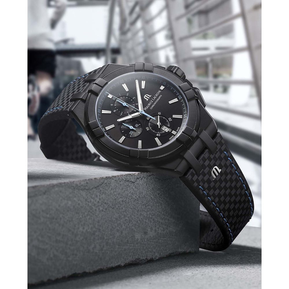  Shop Authentic Maurice Lacroix Aikon Chronograph Limited Edition Black Dial Black Leather Strap Watch for Men - AI1018-PVB01-337-1 - Luxxuri