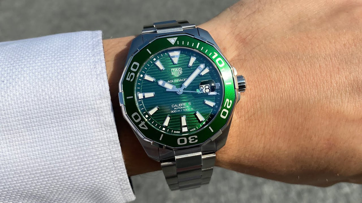  Shop Authentic Tag Heuer Aquaracer Calibre 5 Green Dial Silver Steel Strap Watch for Men - WAY201S.BA0927 - Luxxuri