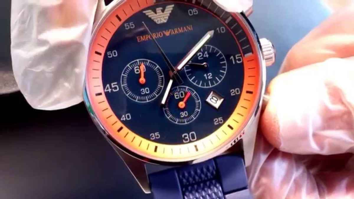  Shop Authentic Emporio Armani Chronograph Blue Dial Blue Rubber Strap Watch For Men - AR5864 - Luxxuri