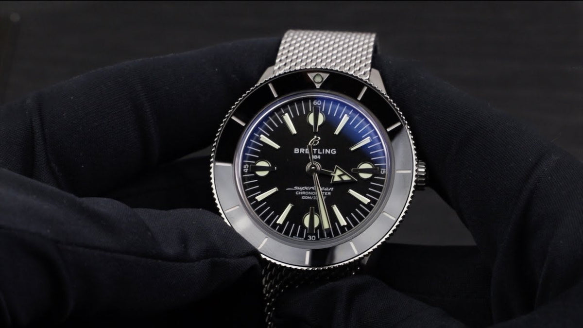 Breitling Superocean Heritage '57 Black Dial Silver Mesh Bracelet Watch for Men - A10370121B1A1