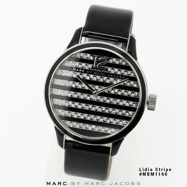  Shop Authentic Marc Jacobs Lidia Stripe Glitz Black Dial Black Leather Strap Watch for Women - MBM1166 - Luxxuri