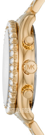 Michael Kors Layton Chronograph Gold Dial Gold Steel Strap Watch For Women - MK6977