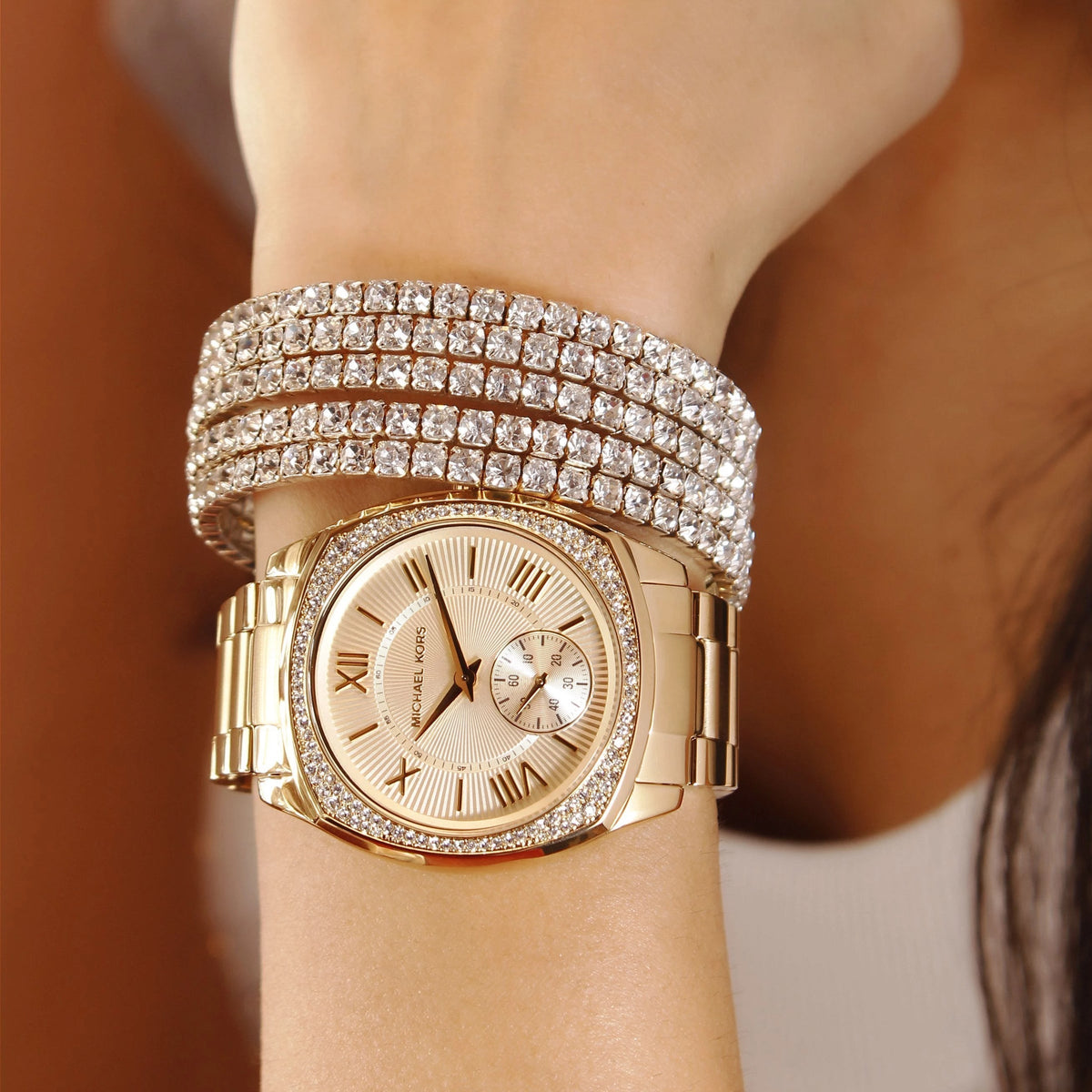 Michael Kors Byrn Quartz Gold Dial Gold Steel Strap Watch For Women - MK6134
