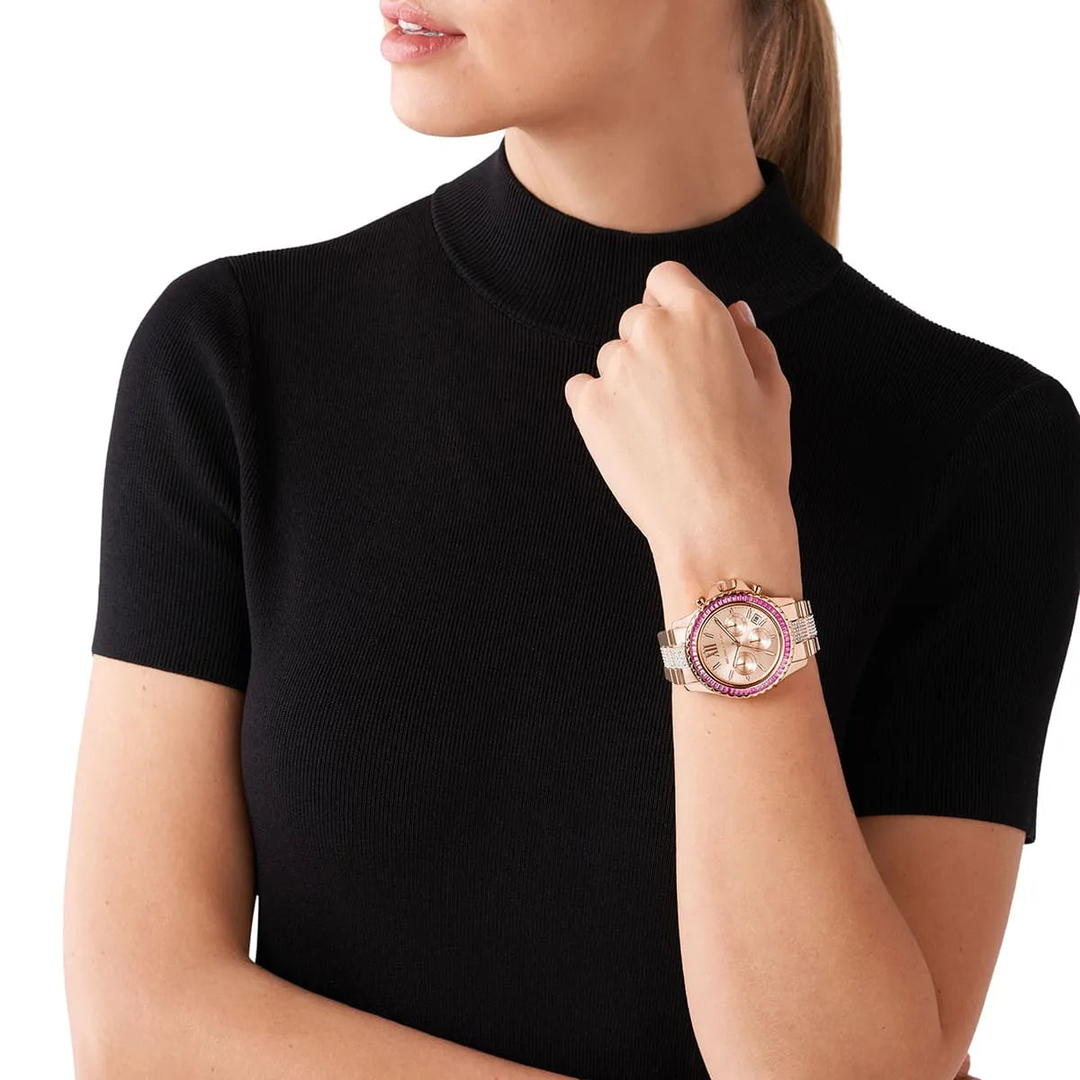  Shop Authentic Michael Kors Everest Chronograph Rose Gold Dial Rose Gold Steel Strap Watch For Women - MK7211 - Luxxuri