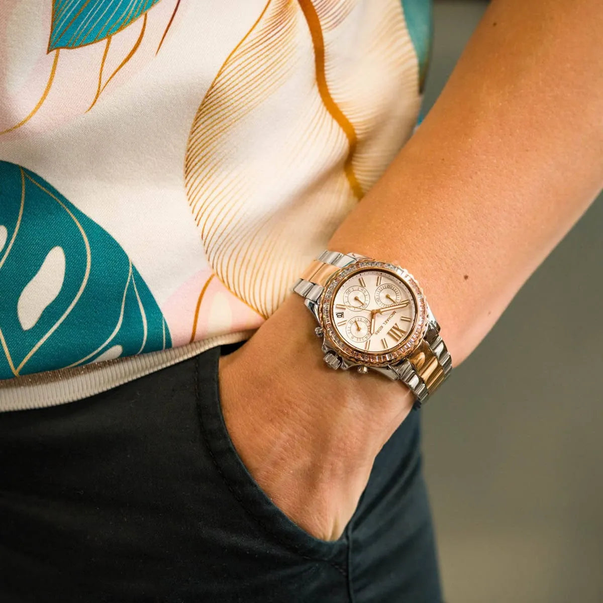  Shop Authentic Michael Kors Everest Chronograph White Dial Two Tone Steel Strap Watch For Women - MK7214 - Luxxuri