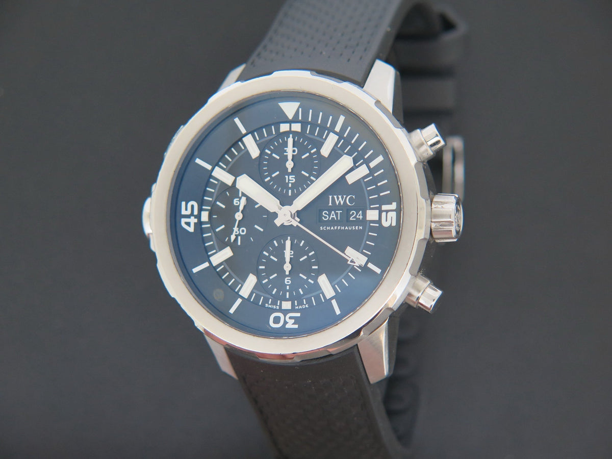  Shop Authentic IWC Aquatimer Chronograph Black Dial Black Leather Strap Watch for Men - IW376803 - Luxxuri