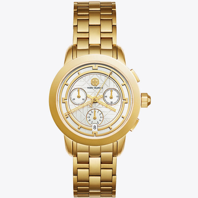 Tory Burch Classic Chronograph White Dial Gold Steel Strap Watch for Women - TBW1032