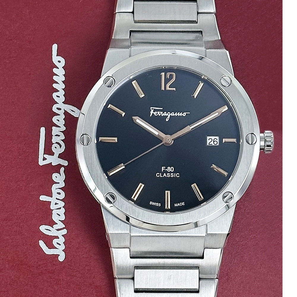  Shop Authentic Salvatore Ferragamo F-80 Classic Black Dial Silver Steel Strap Watch for Men - SFDT02423 - Luxxuri