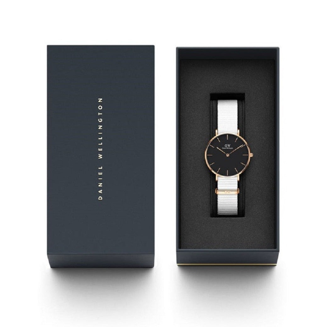  Shop Authentic Daniel Wellington Classic Petit Dover Black Dial White NATO Strap Watch For Women - DW001000312 - Luxxuri