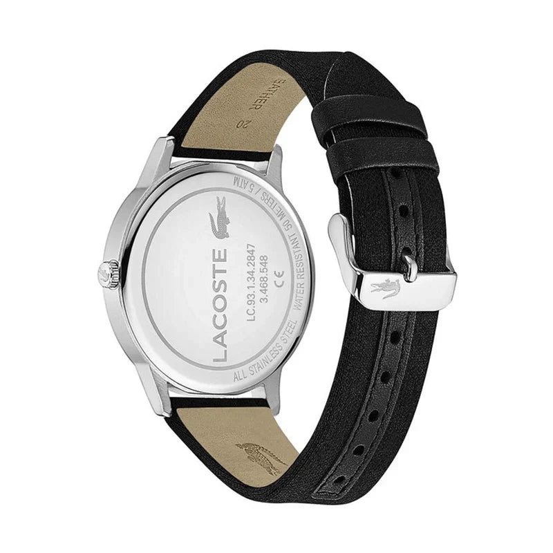Lacoste Madrid Gray Dial Black Leather Strap Watch for Men - 2011032