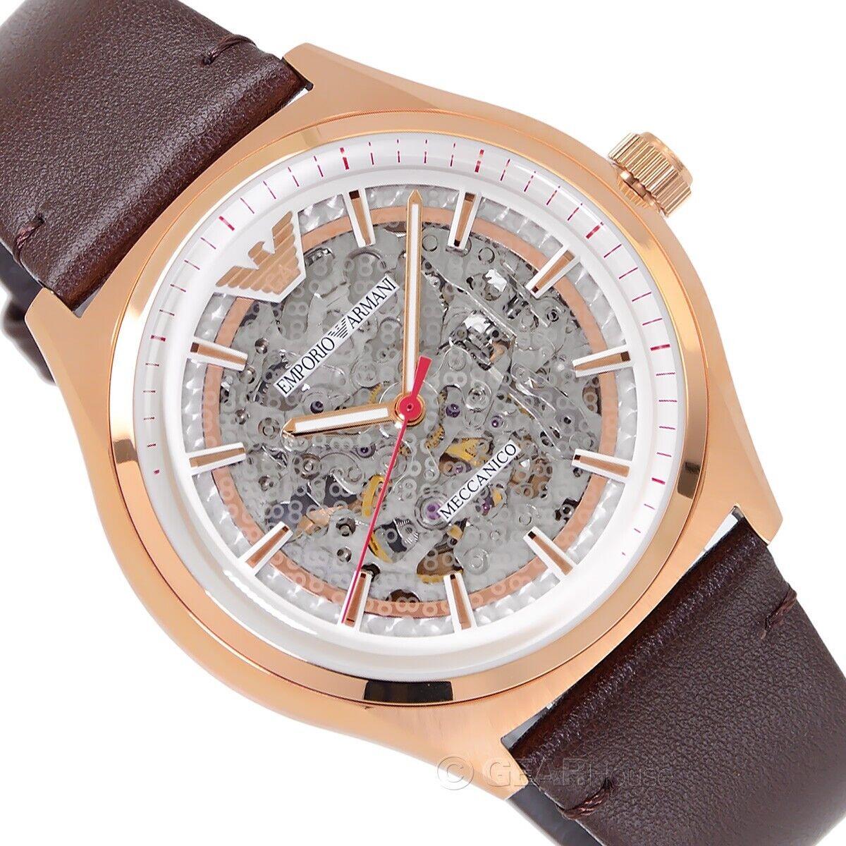  Shop Authentic Emporio Armani Meccanico White Skeleton Dial Brown Leather Strap Watch For Men - AR60005 - Luxxuri