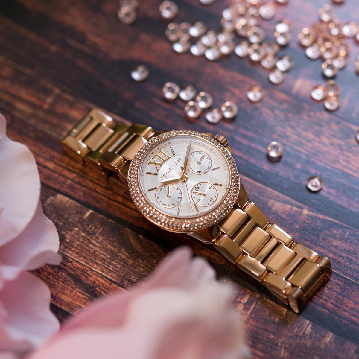 Michael Kors Camille Multifunction White Dial Rose Gold Steel Strap Watch For Women - MK6845