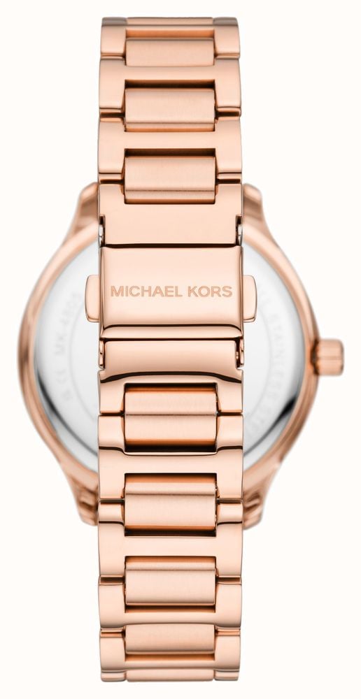 Michael Kors Parker Three-Hand Mother of Pearl White Dial Rose Gold Steel Strap Watch For Women - MK4695