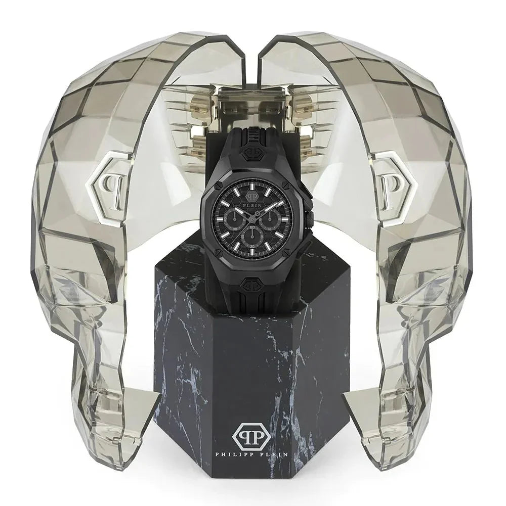 Philipp Plein Octagon Black Dial Black Silicone Strap Watch for Men - PWTBA0623