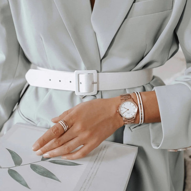 Daniel Wellington Iconic Link White Dial Rose Gold Steel Strap Watch for Women - DW00100213