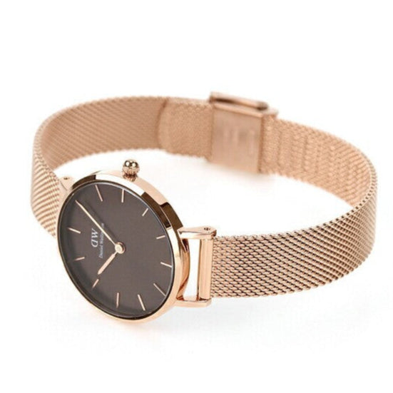  Shop Authentic Daniel Wellington Petite Amber Brown Dial Gold Mesh Strap Watch For Women - DW00100476 - Luxxuri