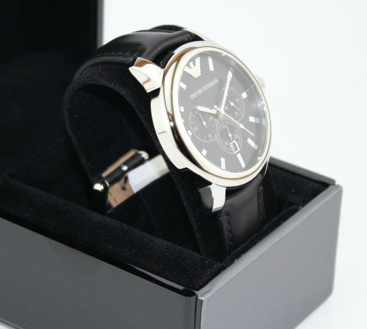  Shop Authentic Emporio Armani Classic Chronograph Black Dial Black Leather Strap Watch For Men - AR0431 - Luxxuri