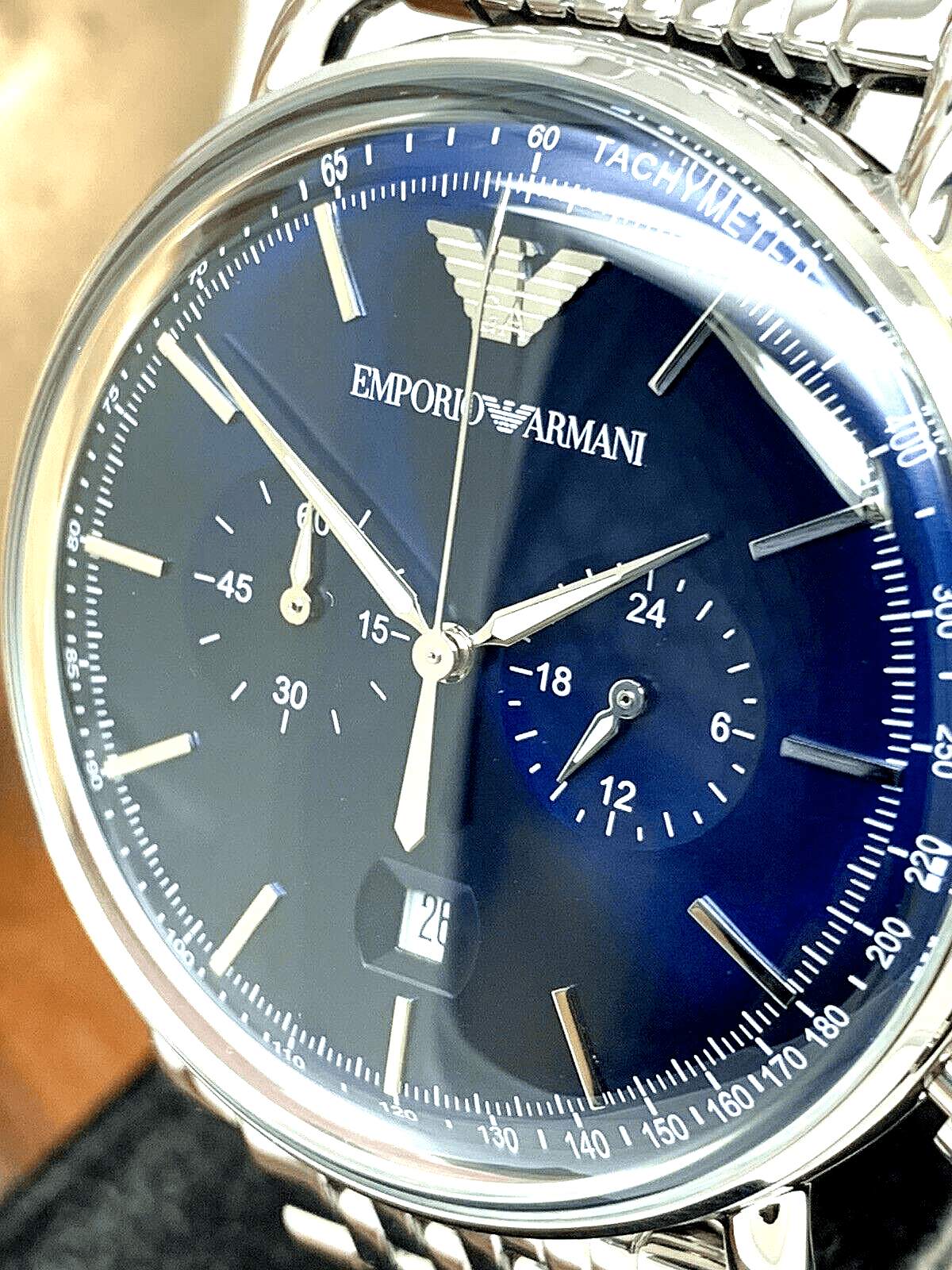  Shop Authentic Emporio Armani Aviator Chronograph Blue Dial Silver Steel Strap Watch For Men - AR11238 - Luxxuri